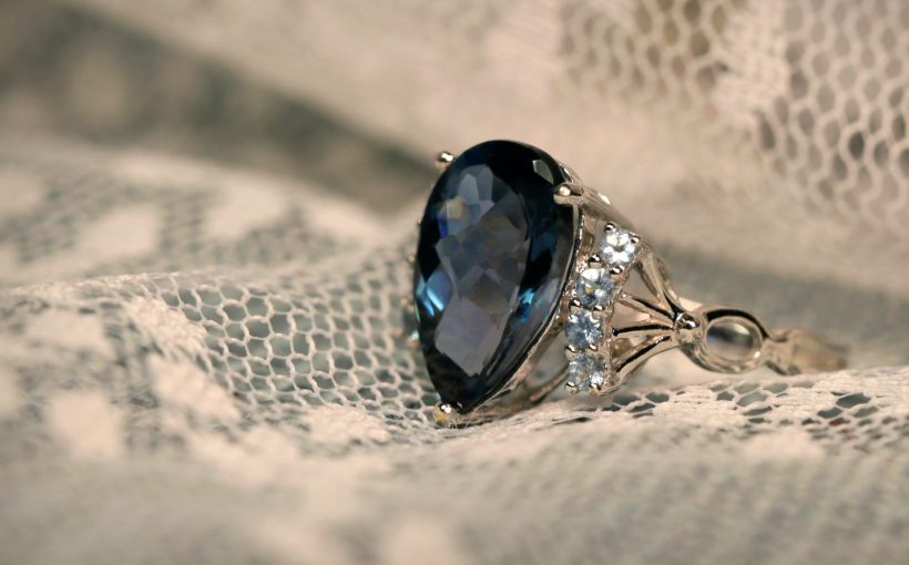 silver and blue gemstone ring